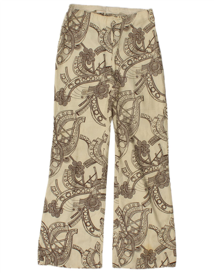 Vintage femmes motif abstrait Bootcut pantalon décontracté W26 L28 Beige