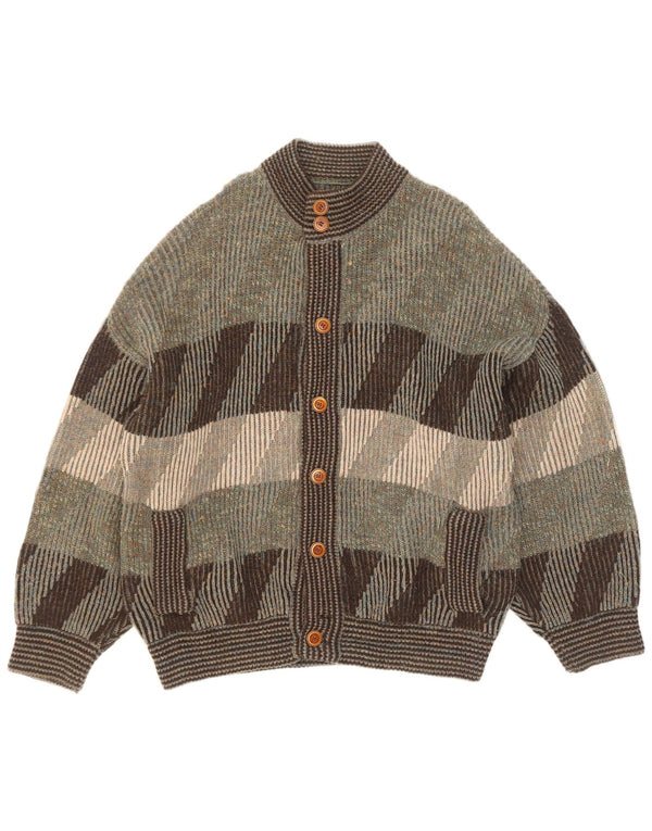 vintage Mens Cardigan Pull XL Vert Rayé