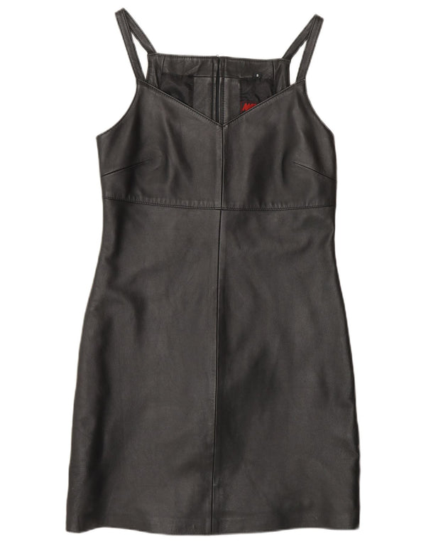 MADDOX Robe fourreau en cuir sans manches pour femme UK 10 Petit cuir noir