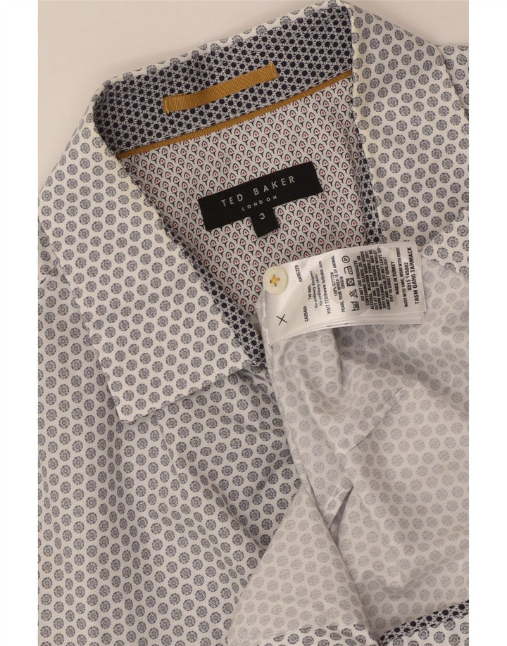 Ted Baker Chemise à manches courtes pour homme Taille 3 Coton géométrique blanc moyen