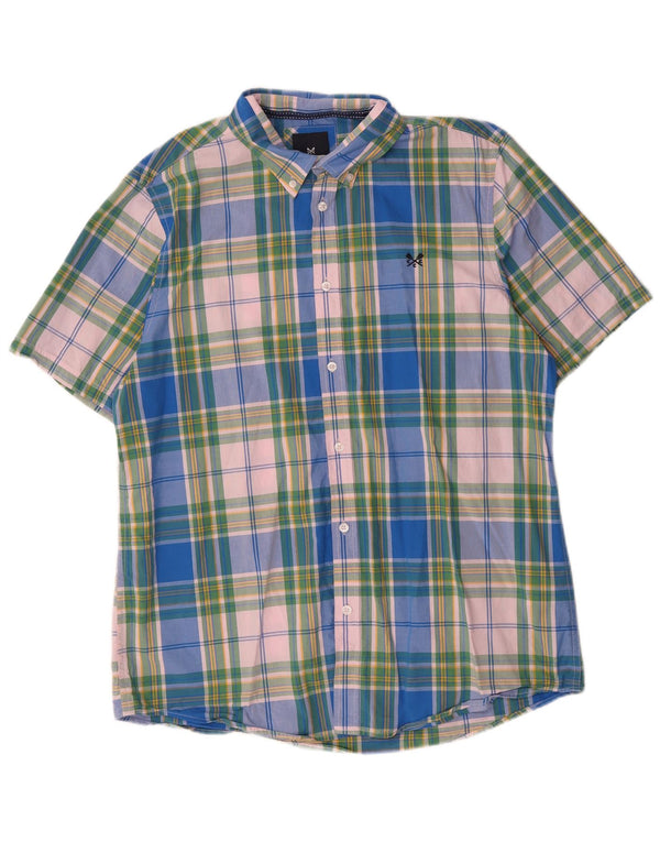 Crew Clothing Chemise à manches courtes pour homme XL en coton à carreaux bleus