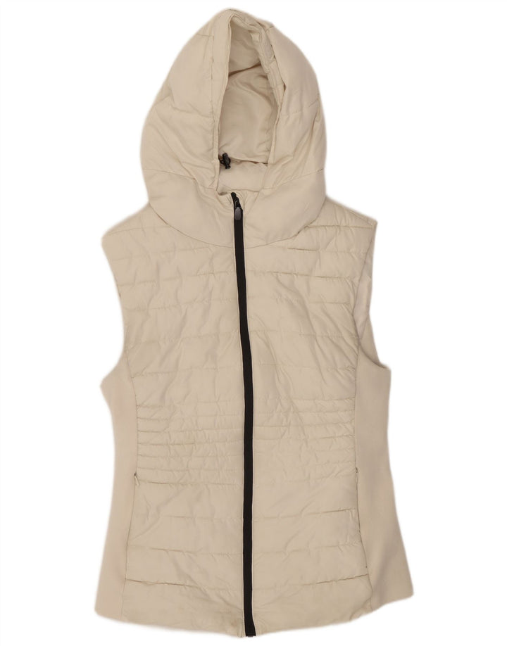 Zara Femme Gilet Rembourré À Capuche UK 14 Grand Blanc Polyester