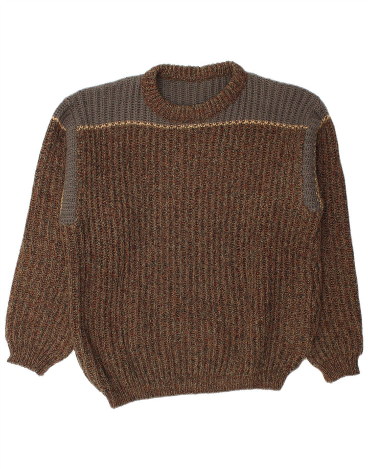 Pull vintage à col rond pour homme Marron moyen Colourblock