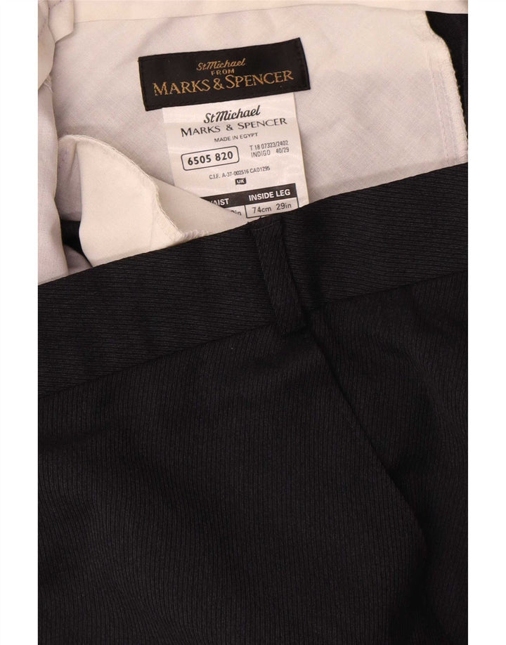 Marks & Spencer Pantalon de Costume Droit Homme W40 L29 Bleu Marine Polyester