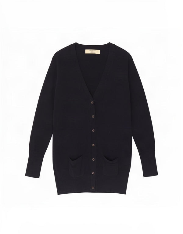 Zara Womens Longline Cardigan Sweater UK 14 Large Bleu Marine Coton