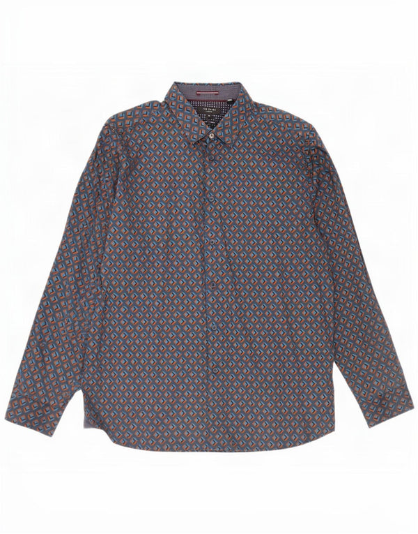 Ted Baker Chemise Homme Taille 6 2XL Bleu Marine Géométrique Coton
