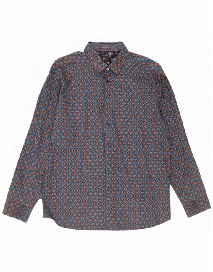 Ted Baker Chemise Homme Taille 6 2XL Bleu Marine Géométrique Coton