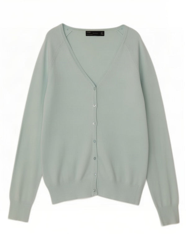 Zara Womens Cardigan Sweater UK 14 Large Bleu Coton