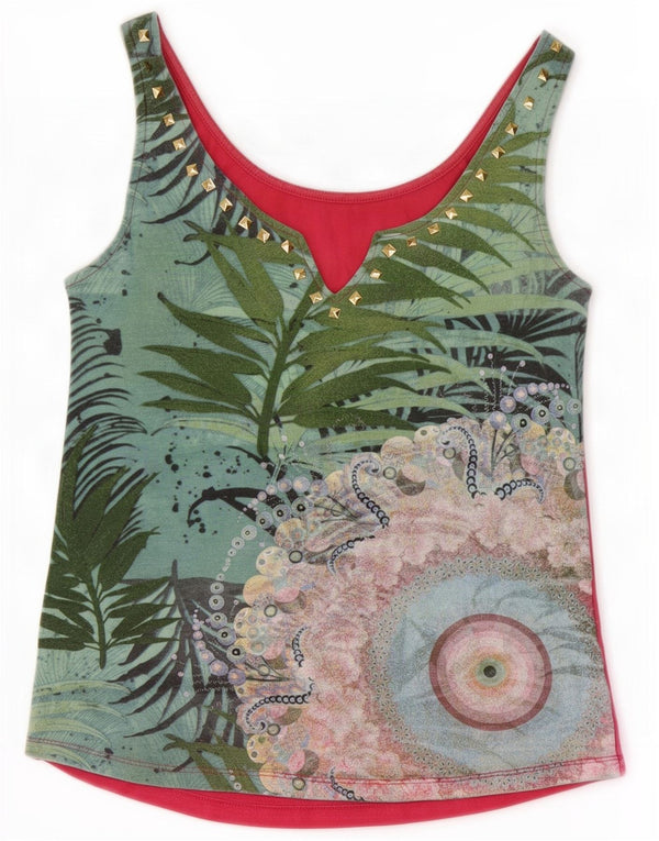 Desigual Womens Crop Vest Top UK 8 Small Multicolore Floral Coton