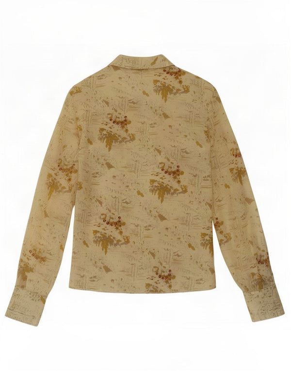 Vintage Womens Shirt Blouse UK 14 Medium Beige Floral