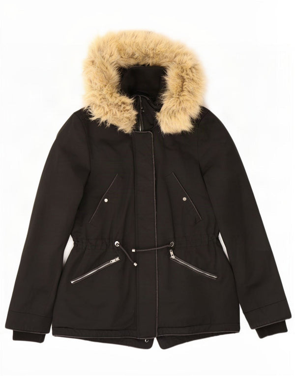 Zara Parka à capuche pour femme UK 6 XS Noir Polyester
