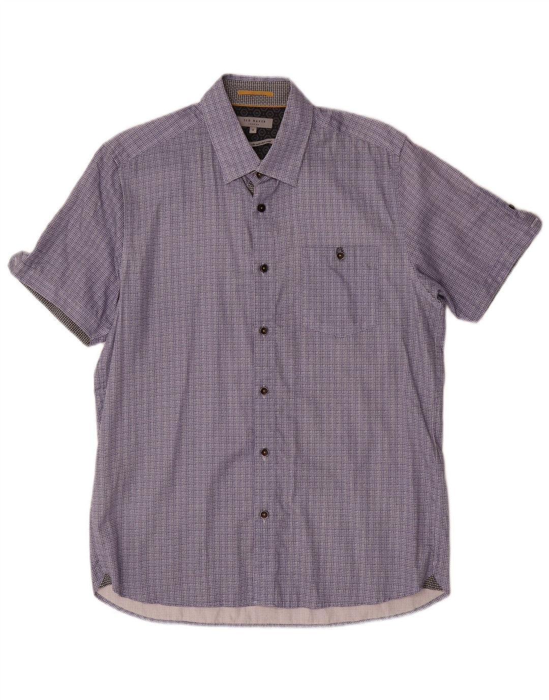 Ted Baker Chemise à manches courtes pour homme Taille 4 Grand coton géométrique bleu marine