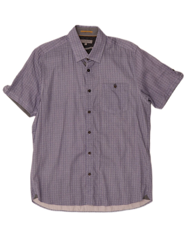 Ted Baker Chemise à manches courtes pour homme Taille 4 Grand coton géométrique bleu marine
