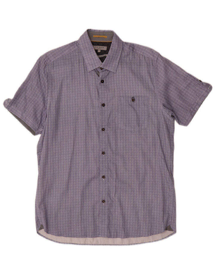 Ted Baker Chemise à manches courtes pour homme Taille 4 Grand coton géométrique bleu marine