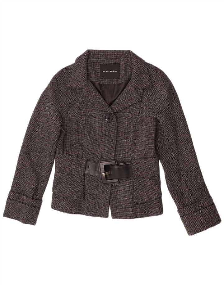 Zara Veste blazer à 2 boutons pour femme UK 12 Gris moyen à chevrons