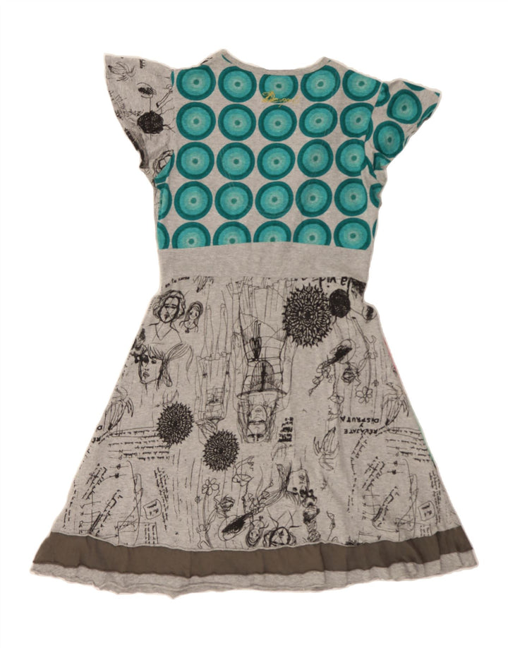DESIGUAL Robe trapèze graphique à motif abstrait pour femme UK 14 Large Gris