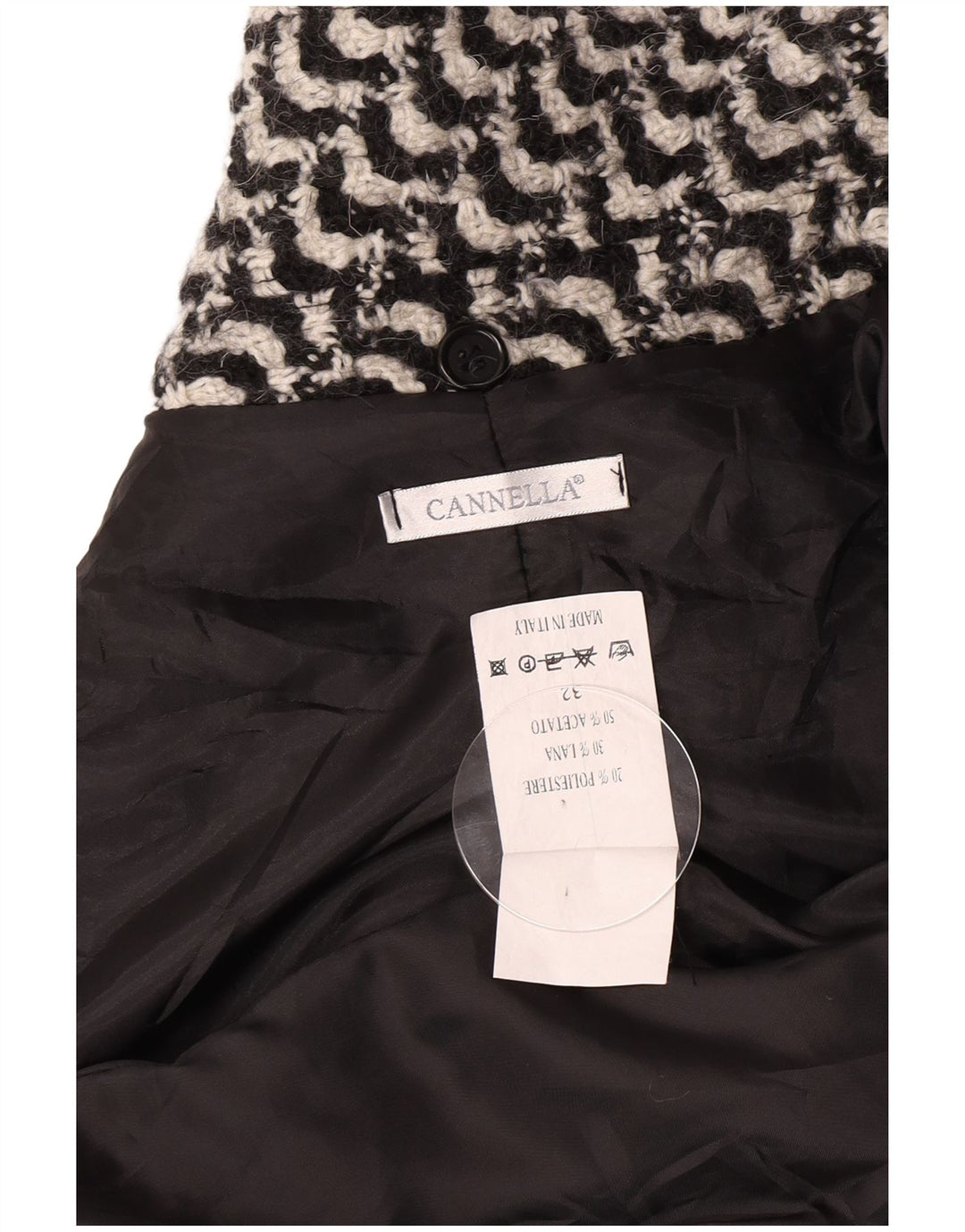 vintage Femme Pardessus IT 50 XL Noir Géométrique Acétate