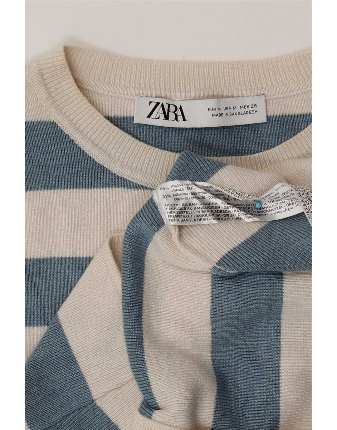 Zara Femme Crop Top UK 12 Viscose Rayée Beige Moyen