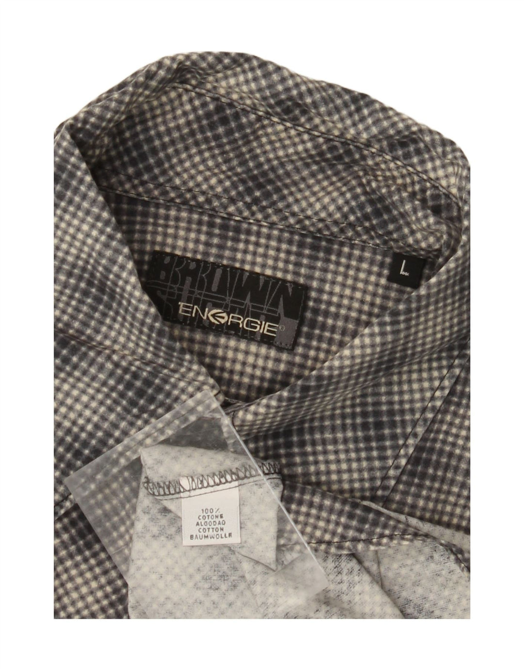 ENERGIE Chemise à Manches Courtes Homme Grand Carreau Gris Coton