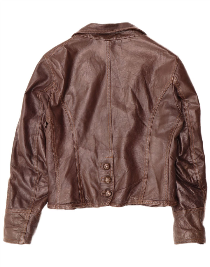 Sandro Ferrone Veste en cuir courte pour femme UK 18 XL Marron