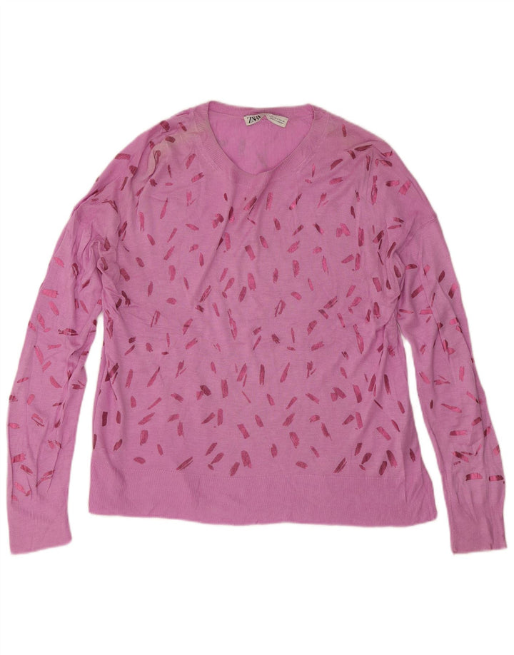 Zara Pull à col bateau à motif abstrait pour femme UK 10 Petit Rose