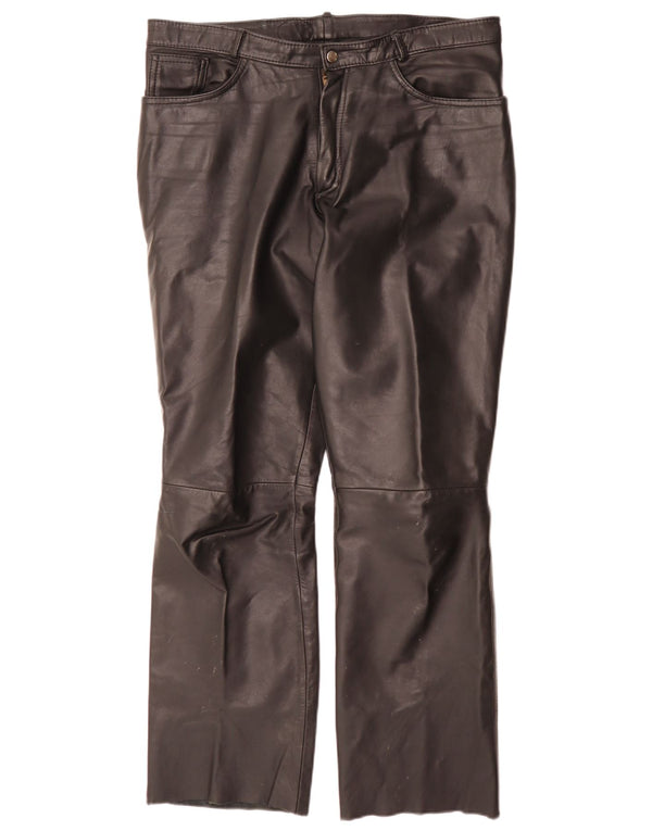 Pantalon droit en cuir Vintage pour hommes W34 L32 noir