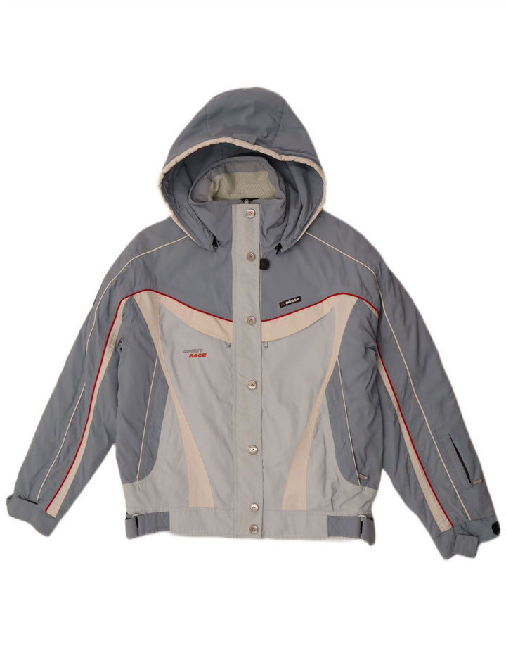 Aesse Veste de ski à capuche pour femme IT 48 XL Bleu Colorblock Polyester