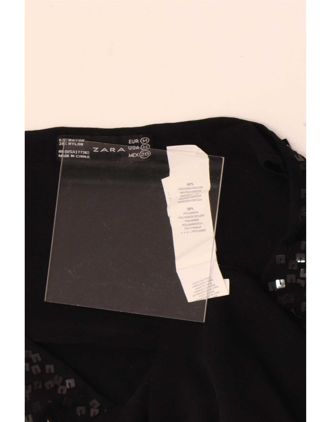 Zara Chemisier sans manches pour femme UK 42 Viscose mouchetée noir moyen