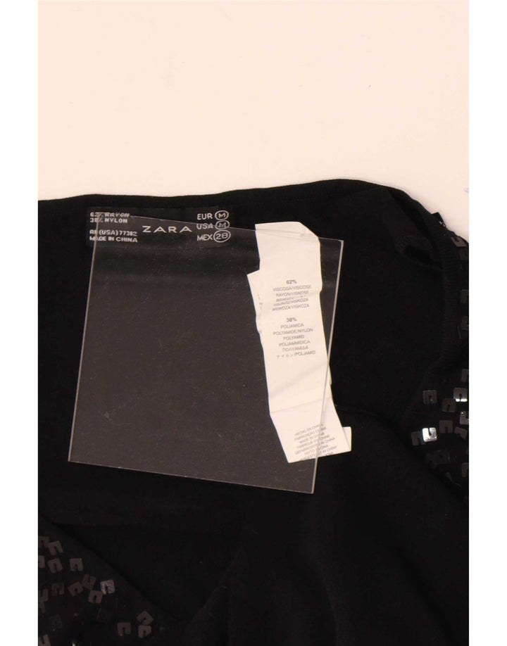Zara Chemisier sans manches pour femme UK 42 Viscose mouchetée noir moyen