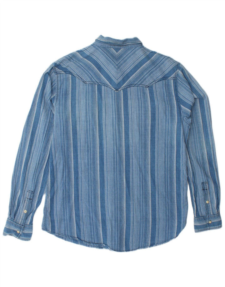 WRANGLER Chemise en flanelle pour homme, coupe régulière, grand coton rayé bleu