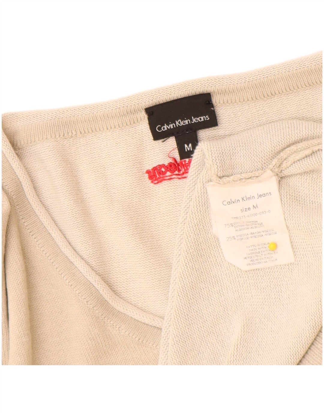 Calvin Klein Jeans Pull Col V Homme Beige Moyen Coton