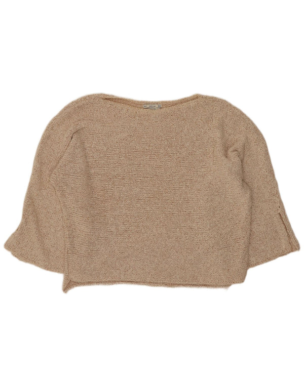 Zara Pull court surdimensionné à col bateau pour femme UK 14 Beige moyen