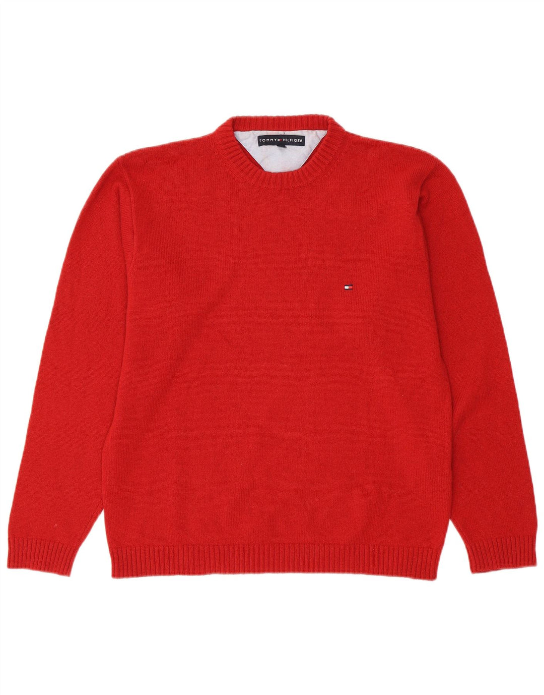TOMMY HILFIGER Pull à col rond pour homme en laine rouge Large