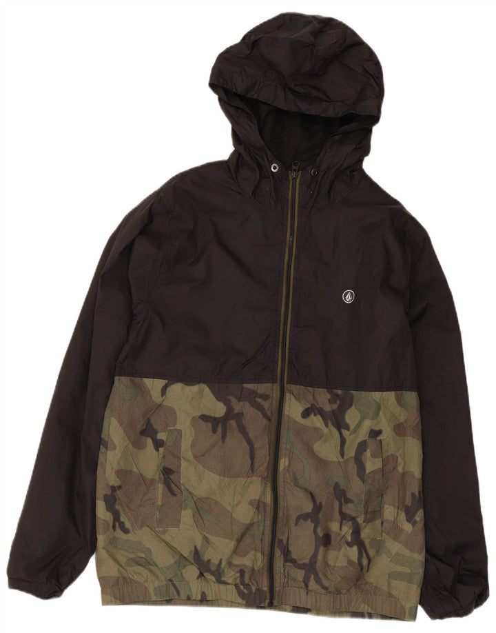 Volcom Veste de pluie à capuche pour homme UK 36 Small Noir Camouflage Nylon