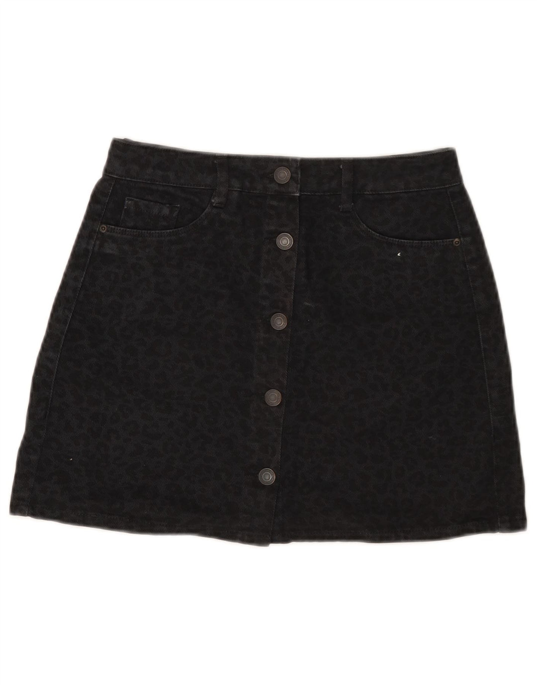 Pull & Bear Jupe en Jean Femme Small W26 Coton Imprimé Animal Noir