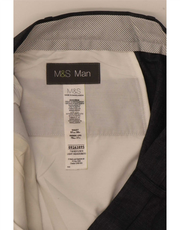 Marks & Spencer Pantalon de Costume Droit Homme W38 L31 Bleu Polyester
