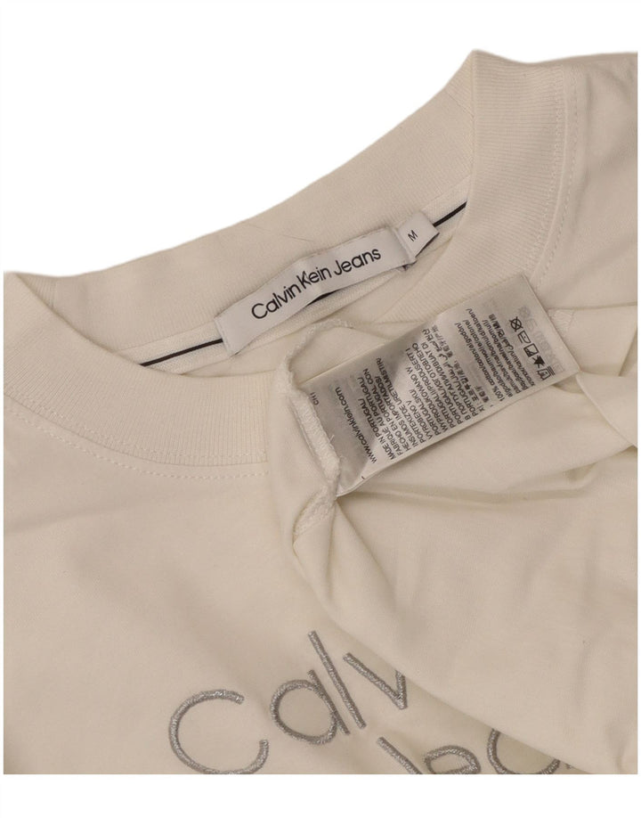 Calvin Klein Jeans T-shirt court graphique pour femme UK 14 Blanc moyen