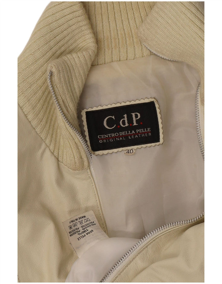 Veste en cuir crop femme vintage IT 40 Petit cuir blanc cassé