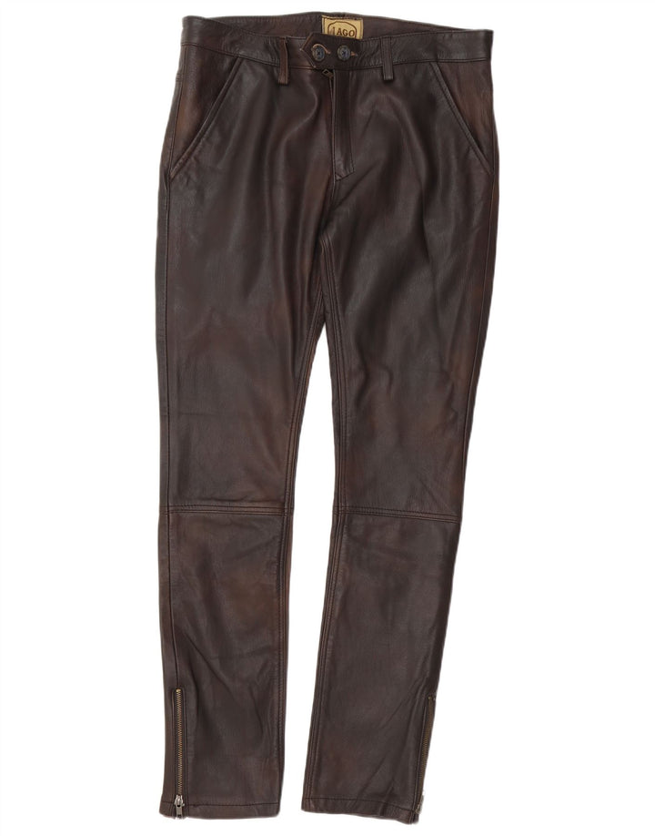 il Lago Pantalon Slim en Cuir pour Homme IT 48 Medium W30 L32 Cuir Marron