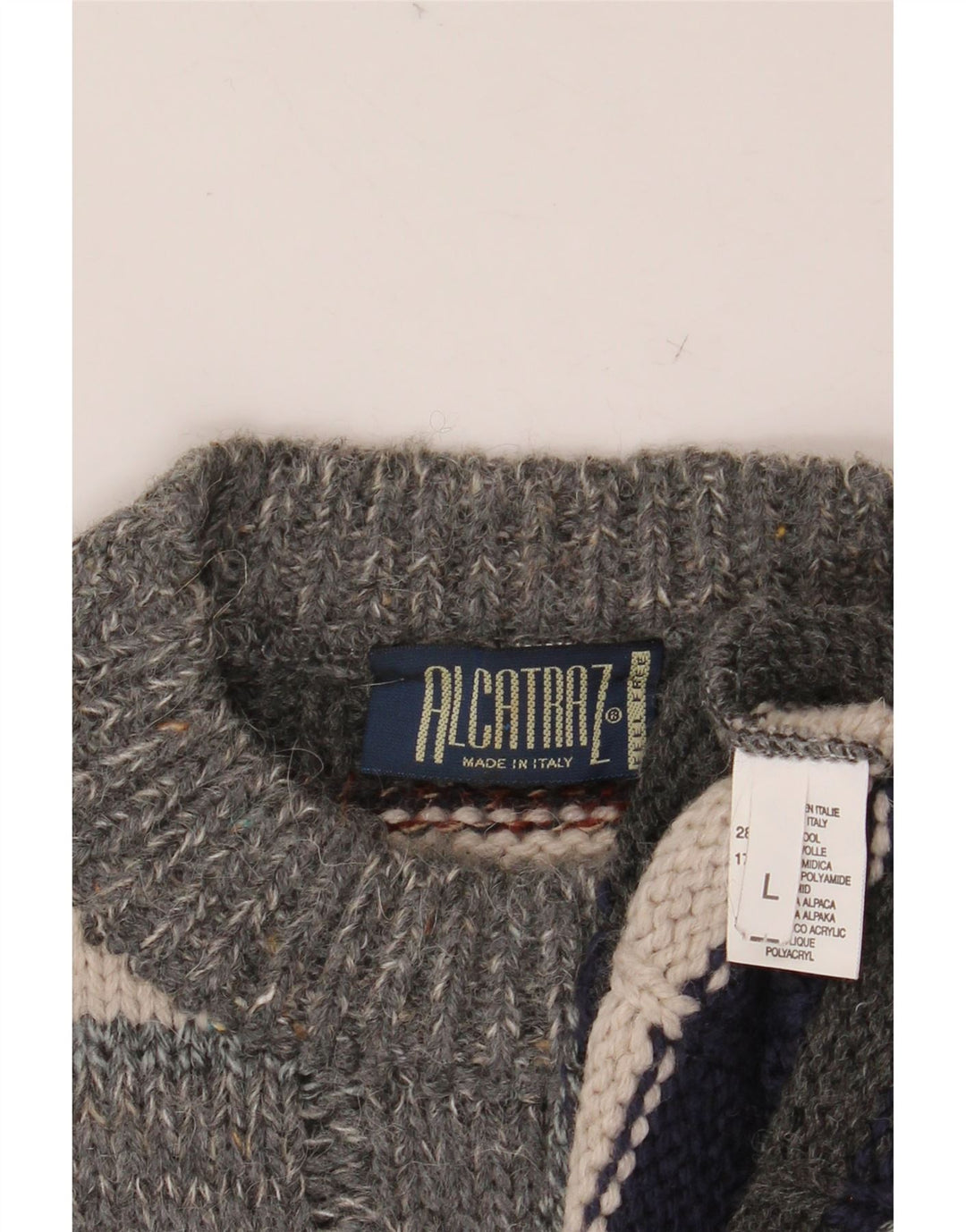 ALCATRAZ Pull à col rond pour homme en laine à rayures multicolores