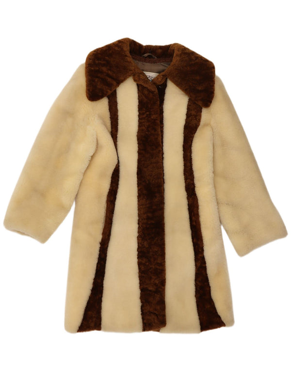 Kara Manteau en fausse fourrure pour femme UK 10 Small Beige Colourblock