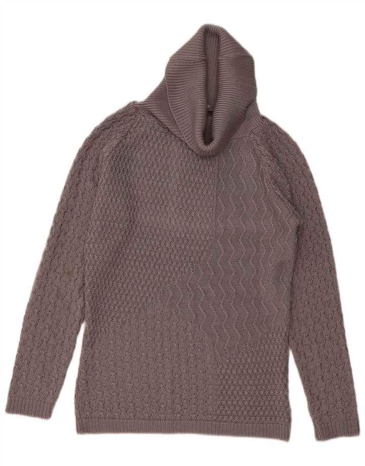 vintage Femmes Roll Neck Jumper Pull UK 10 Petit Gris Polyacrylique