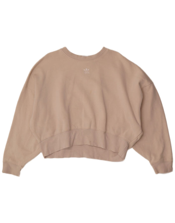 Adidas Sweat-shirt court surdimensionné pour femme UK 10 Petit coton blanc cassé