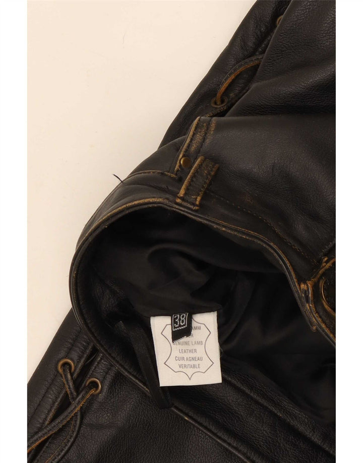 Pantalon en cuir droit femme vintage EU 38 Moyen W30 L28 Noir