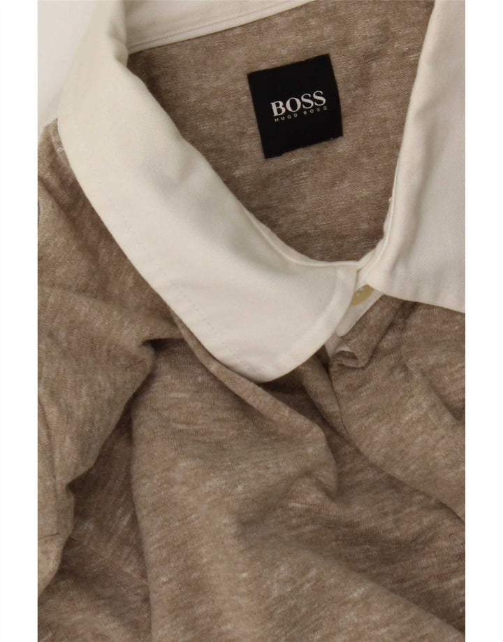 Hugo Boss Polo à manches longues pour homme Beige moyen moucheté