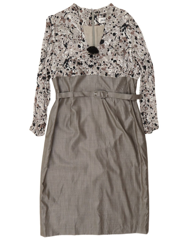 Jean Paul Robe fourreau à manches longues pour femme UK 18 XL Viscose à pois gris