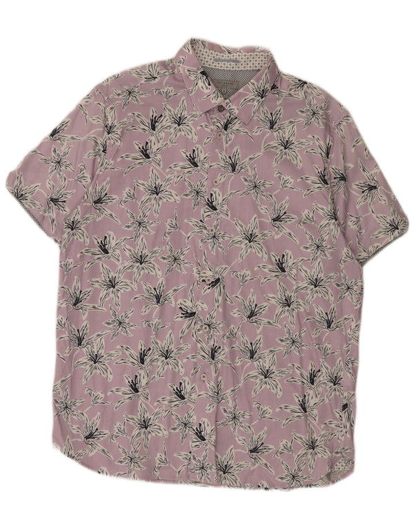 Ted Baker Chemise à manches courtes pour homme Taille 6 2XL Violet Floral Coton