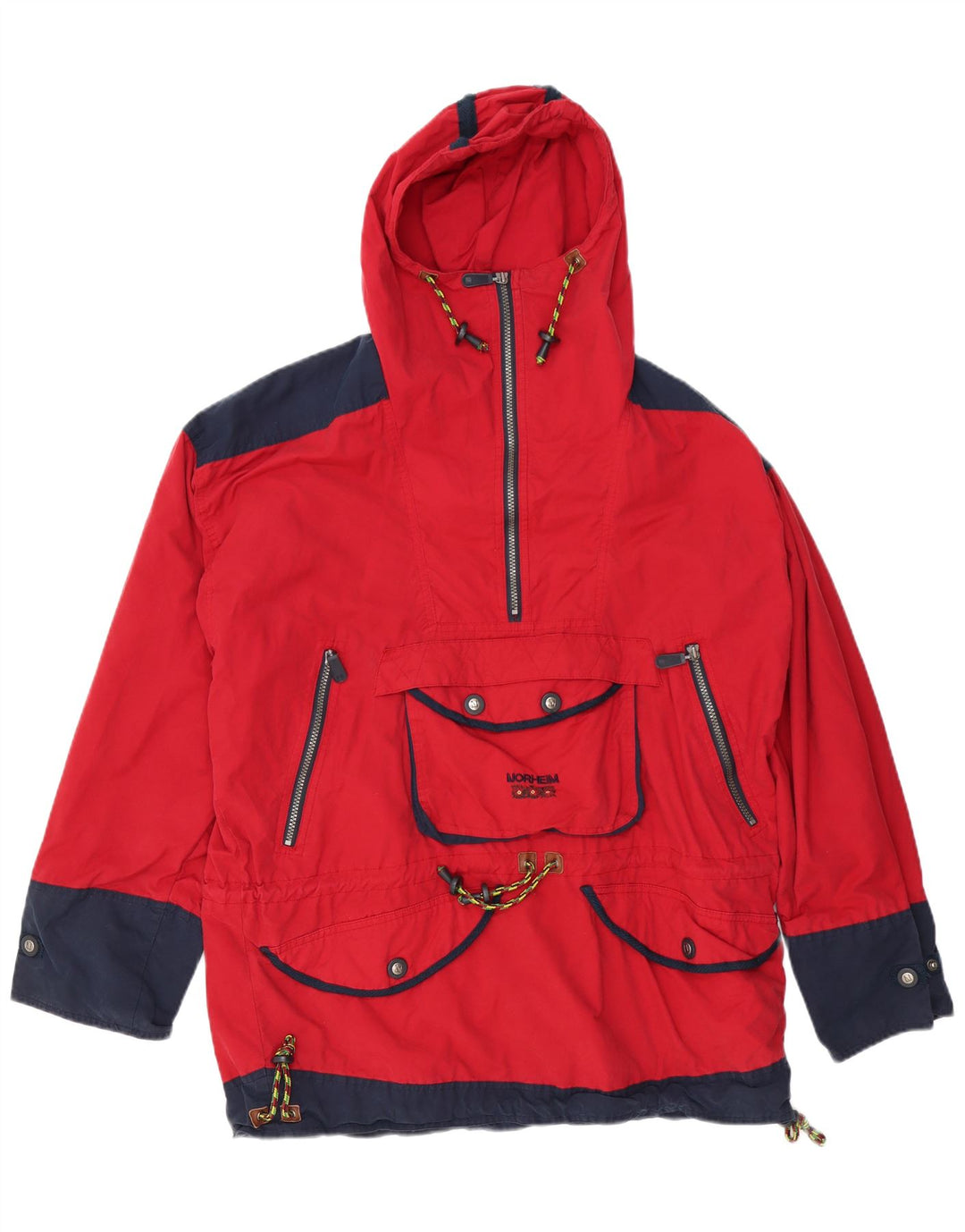 NORHEIM Veste Anorak à capuche pour homme UK 40 Large Rouge Colourblock Coton