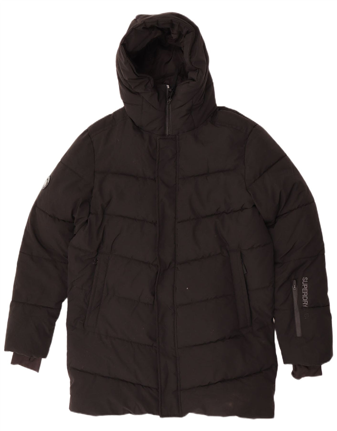 Superdry Veste Parka Graphique À Capuche Femme UK 14 Moyen Noir Hiver