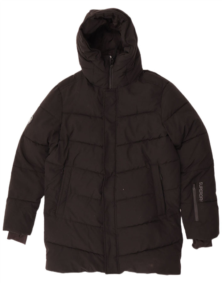 Superdry Veste Parka Graphique À Capuche Femme UK 14 Moyen Noir Hiver